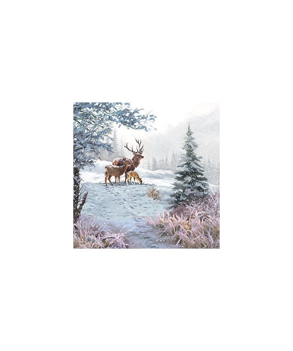 DEER FAMILY SNOW WINTER CHRISTMAS 13" x 13" 33CM X 33CM 20 X 3 PLY PAPER NAPKINS - CM1864ICWHN $12.77 Tableware