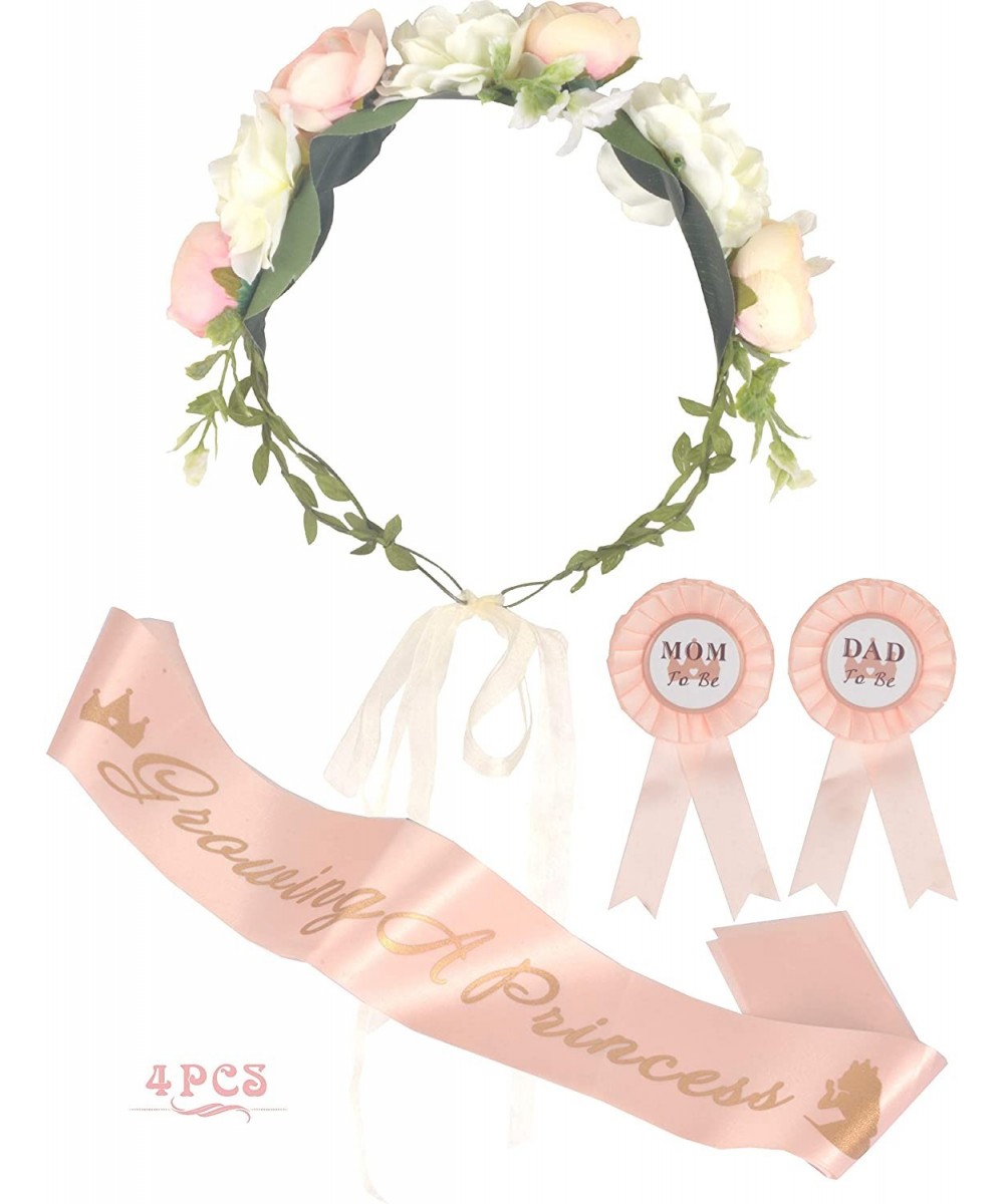Baby Shower Decoration for Girl- Mother To Be Flower Crown- Growing a Princess Sash- Mommy to be Pin- Dad To Be Pin- Baby Sho...