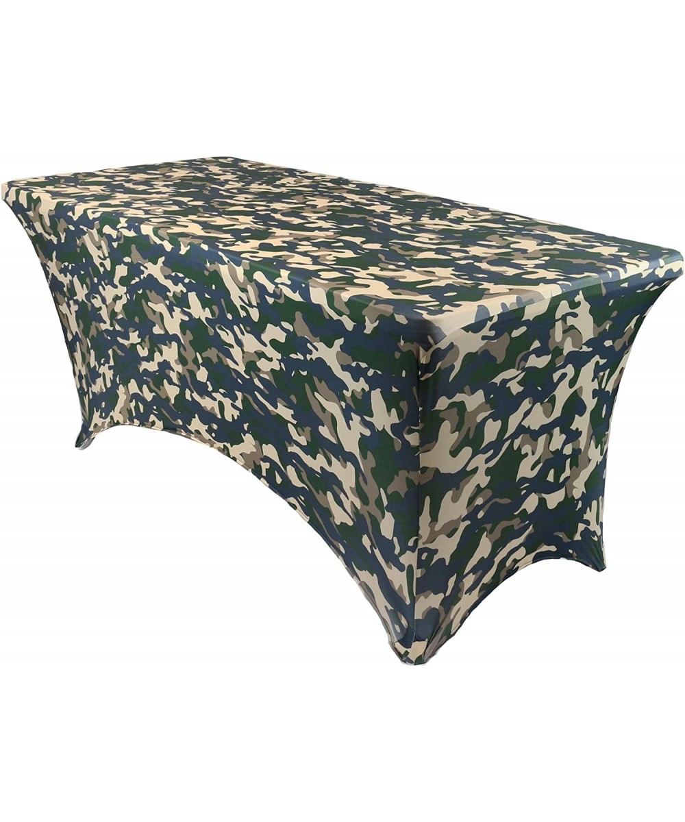 8 ft Rectangular Fitted Spandex Tablecloths Patio Table Cover Stretchable Tablecloth - Camouflage Army Green - Camouflage Arm...