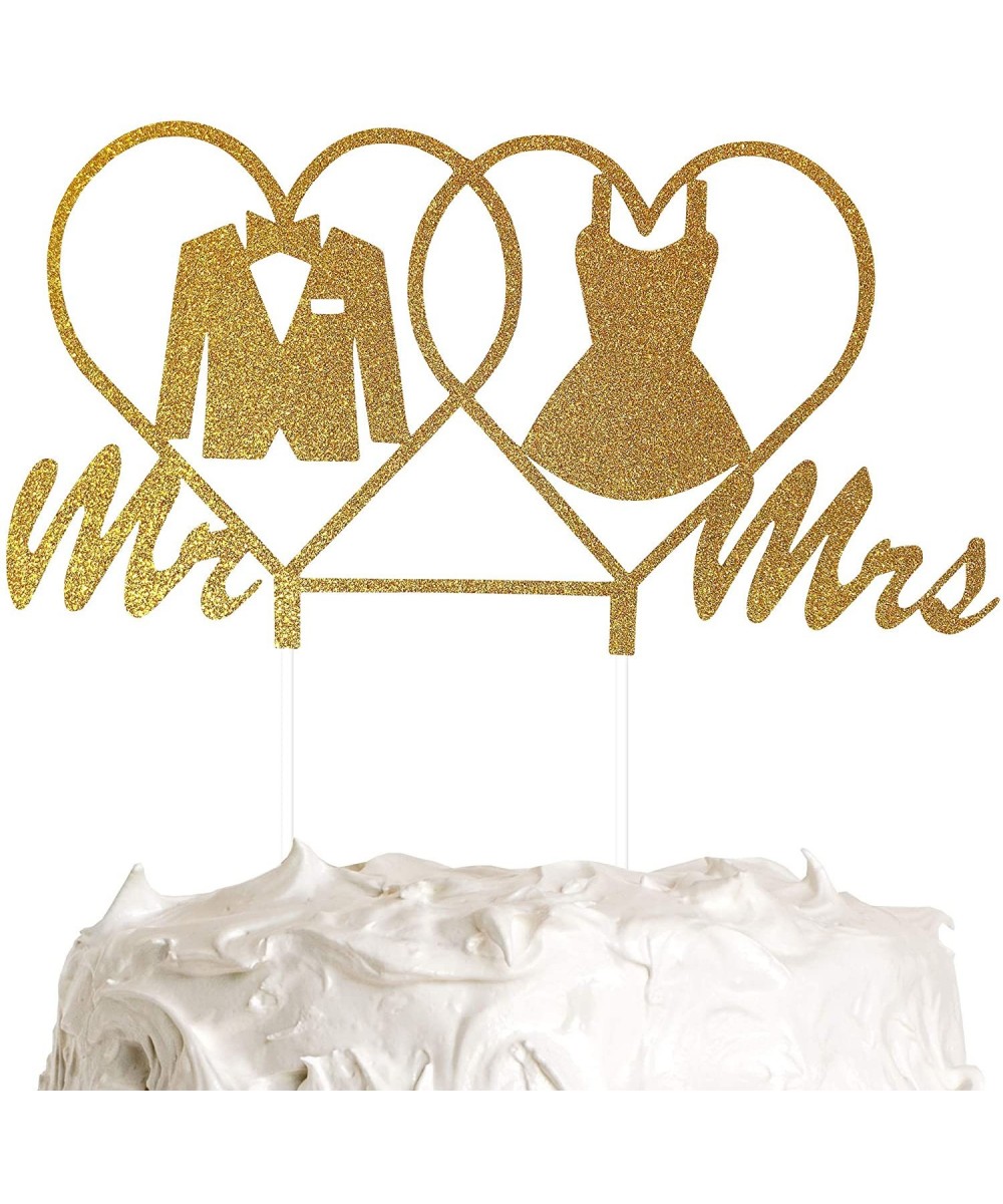 Wedding Cake Topper- Mr and Mrs Cake Topper with Premium Gold Glitter Tuxedo and Dress - CS18S7LO8HL $5.89 Cake & Cupcake Top...