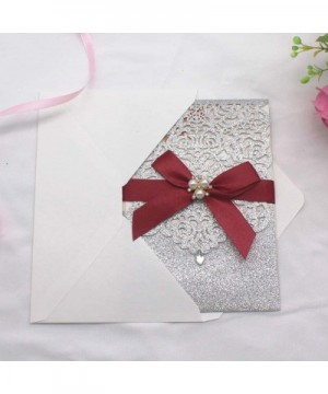 25Pcs Silver Glitter Laser Cut Invitations with RSVP Cards and Envelopes Luxury Diamond and Ribbon Design with 250GSM Pearl P...