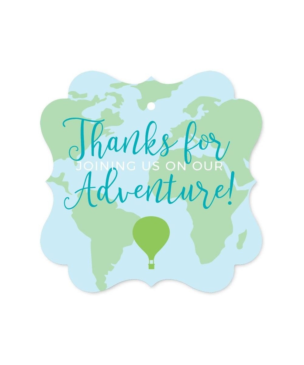 Hot Air Balloon Adventure World Map Party Collection- Blue Green- Fancy Frame Gift Tags- Thank You for Joining Us on Our Adve...
