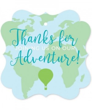 Hot Air Balloon Adventure World Map Party Collection- Blue Green- Fancy Frame Gift Tags- Thank You for Joining Us on Our Adve...