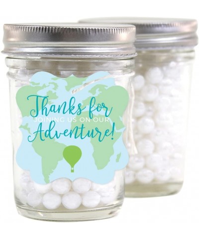 Hot Air Balloon Adventure World Map Party Collection- Blue Green- Fancy Frame Gift Tags- Thank You for Joining Us on Our Adve...