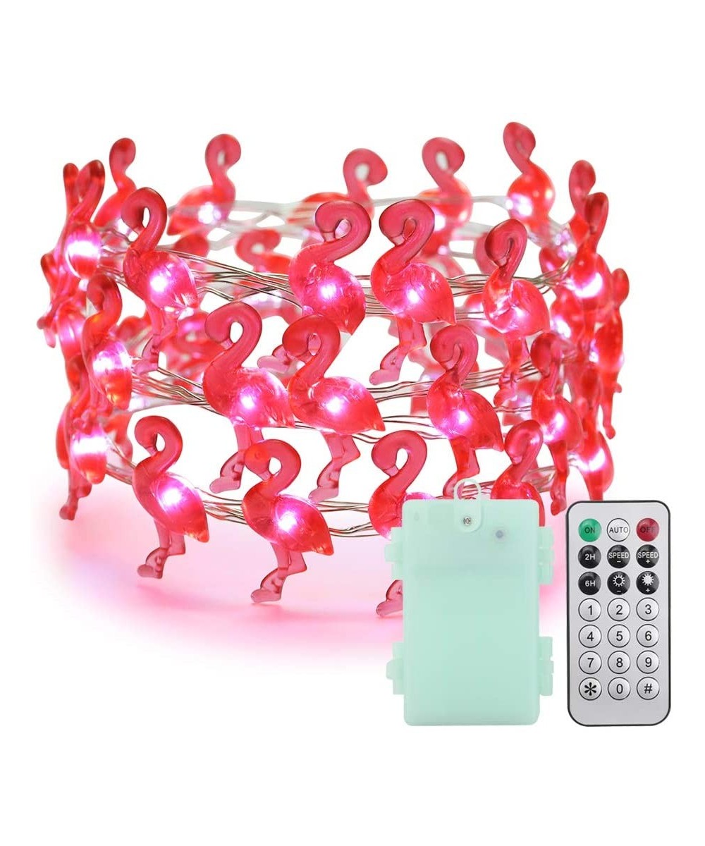 Dimmable Flamingo String Lights- 10ft 40 LED Waterproof Silver Wire Battery Operated Fairy Lights 12 Modes with Remote&Timer ...