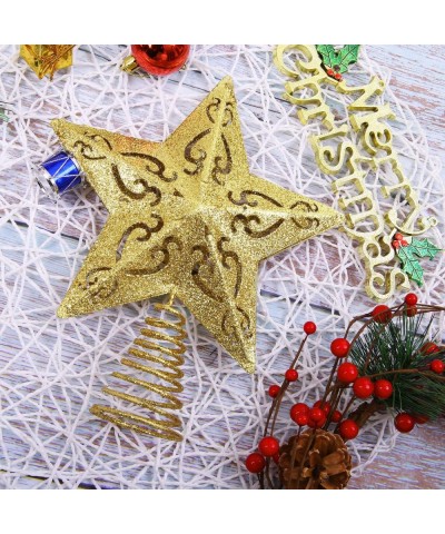 8 Inches Glittered Christmas Tree Topper Metal 5 Point Star Treetop Xmas Tree Decoration Wire Star Treetop for Home Holiday D...