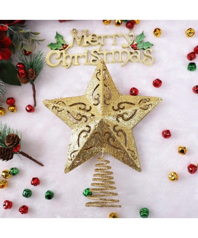 8 Inches Glittered Christmas Tree Topper Metal 5 Point Star Treetop Xmas Tree Decoration Wire Star Treetop for Home Holiday D...