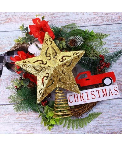 8 Inches Glittered Christmas Tree Topper Metal 5 Point Star Treetop Xmas Tree Decoration Wire Star Treetop for Home Holiday D...