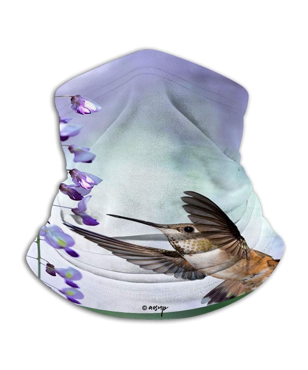 Face Mask Custom 3D Seamless Half Face Bandana Balaclava - Tiny Hummingbird Over Background of Purple Wisteria Vertical Ima -...