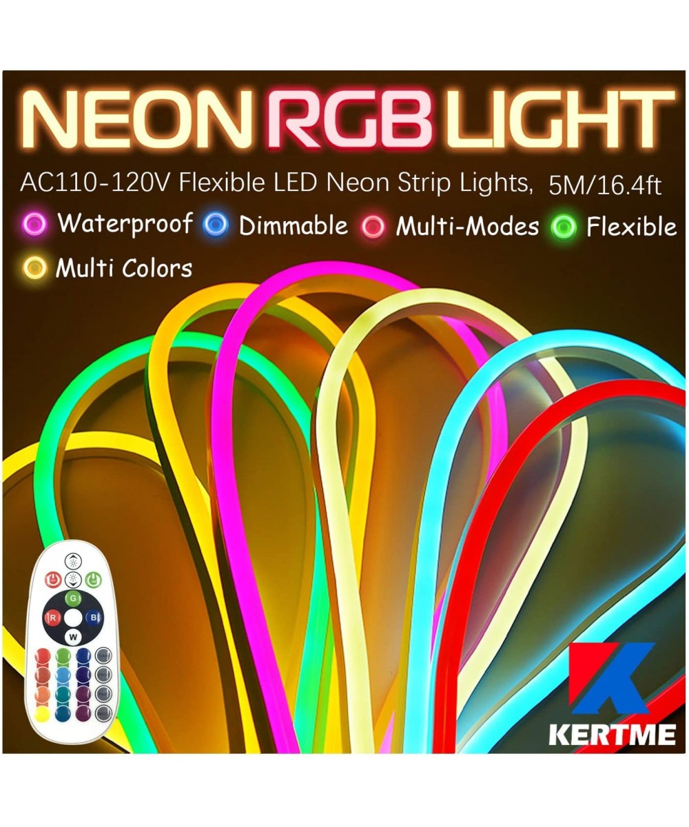 Neon Led Type AC 110-120V LED NEON Light Strip- Flexible/Waterproof/Dimmable/Multi-Colors/Multi-Modes LED Rope Light + 24 Key...