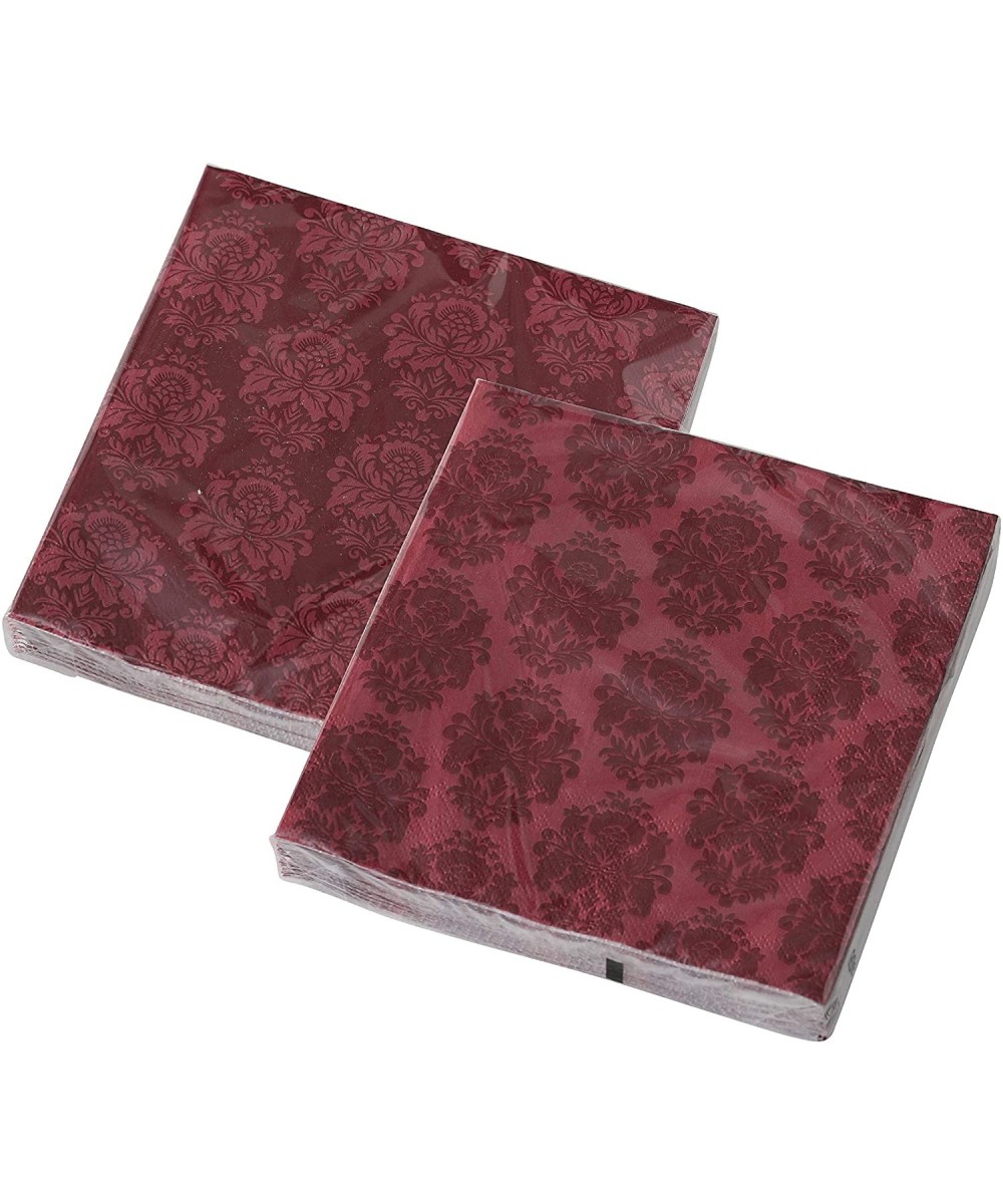 40 Count Crimson Red Damask Napkins- 2 Packs of 20- 3 Ply Paper- Luncheon Size- 6.75 x 6.75 Inches- Food Safe Inks - Crimson ...