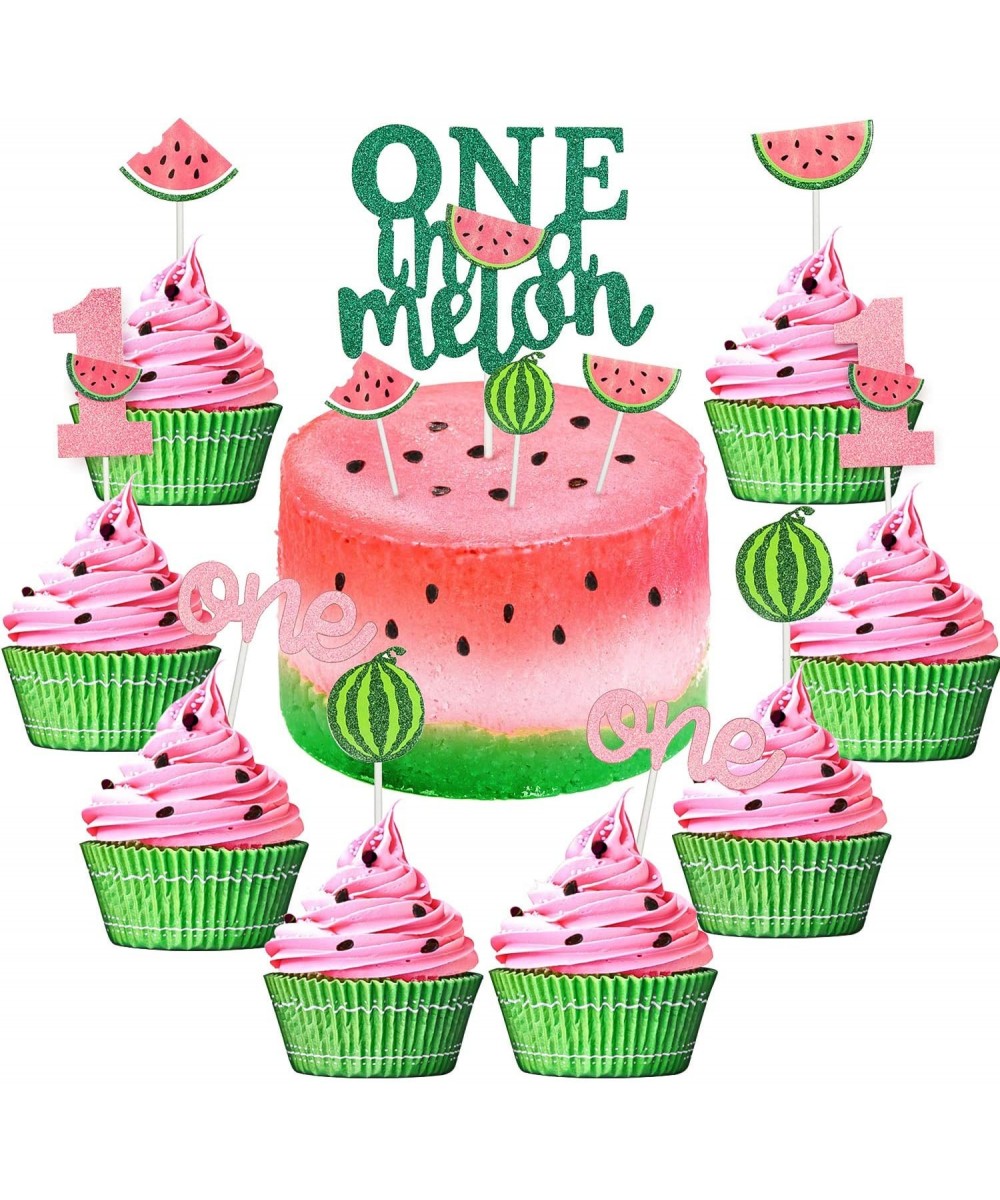 Set of 27 One in a Melon Cake Cupcake Toppers Glitter Watermelon Cake Toppers 1st Birthday Party Cake Decor Watermelon Themed...