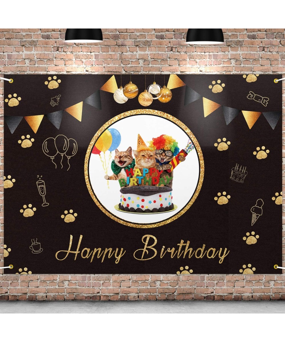 Happy Birthday Backdrop Black Photo Background Banner Cat Themed Birthday Decorations Party Supplies for Cat Owner Lover Chil...