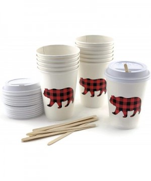 Buffalo Plaid Bear Lumberjack Party Paper Cups with Lids and Stirrers (12 Set) - CL18ZT82Z48 $15.00 Tableware