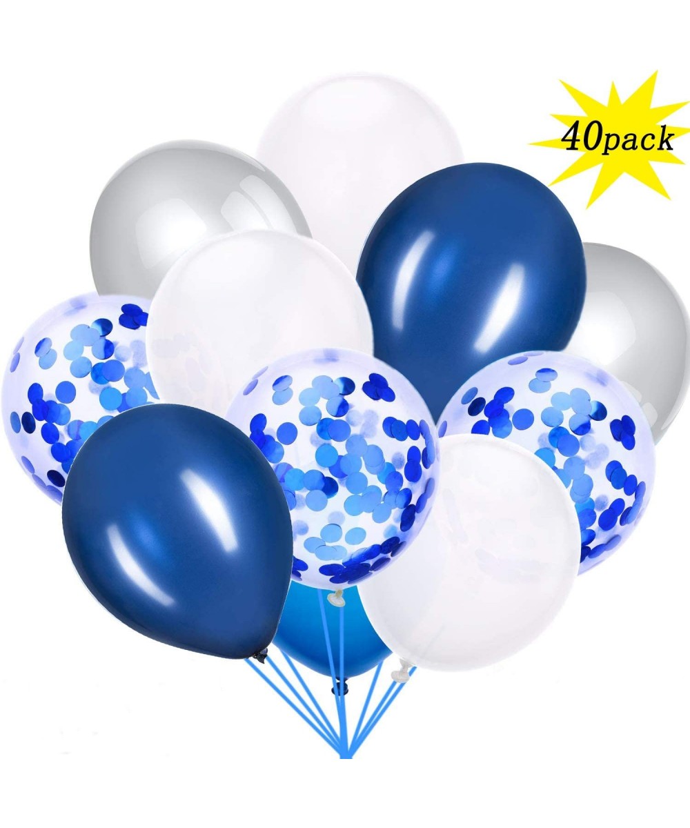 Silver and Blue Confetti Balloons 40 pcs-12 inch White Pearl and Silver Metallic Party Balloons for Graduation Wedding Birthd...