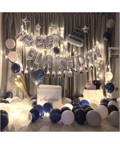 Silver and Blue Confetti Balloons 40 pcs-12 inch White Pearl and Silver Metallic Party Balloons for Graduation Wedding Birthd...