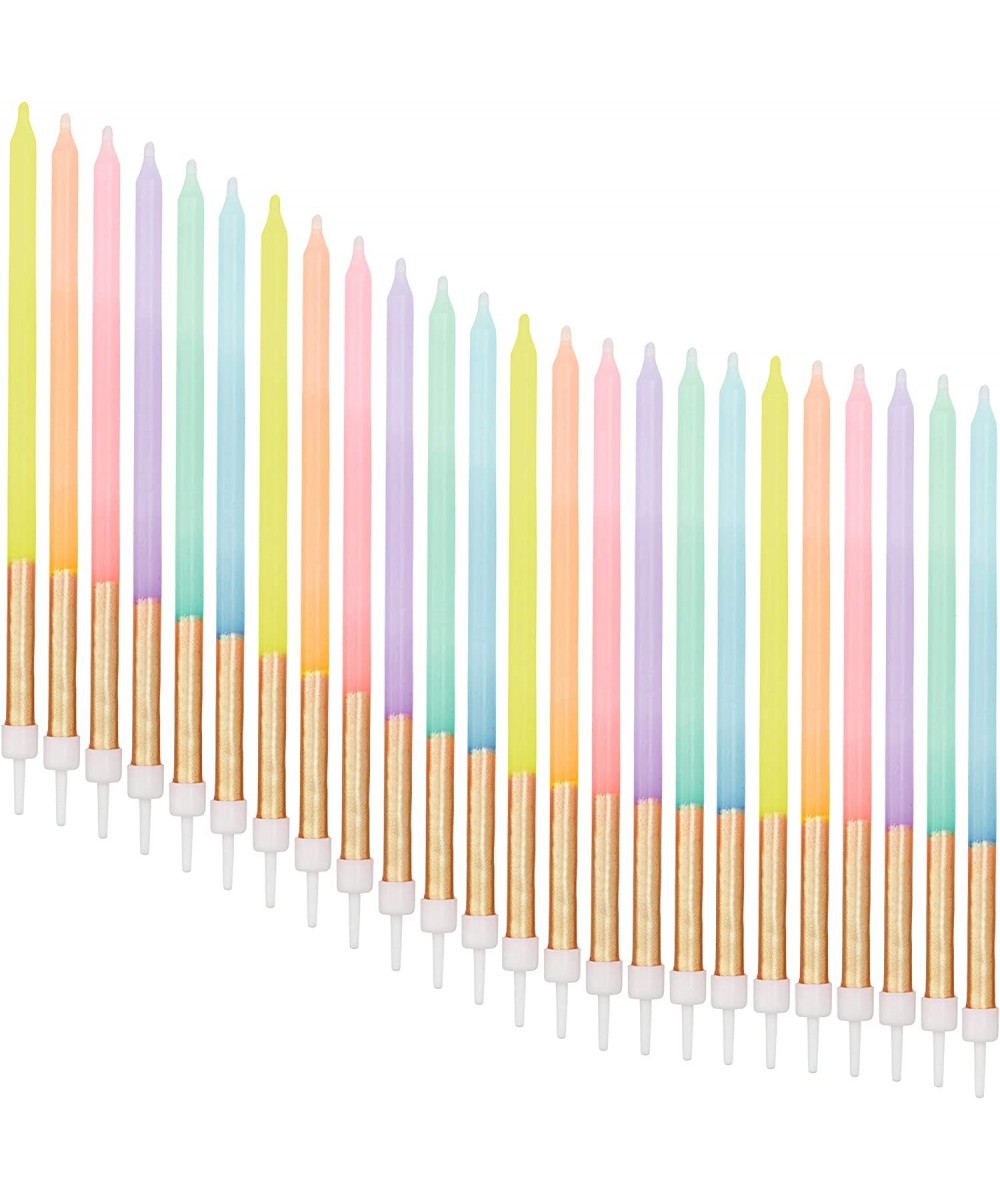 Pastel Ombre Long Thin Birthday Cake Candles in Holders (5 in- 24 Pack) - CR18SYI79AN $6.57 Birthday Candles