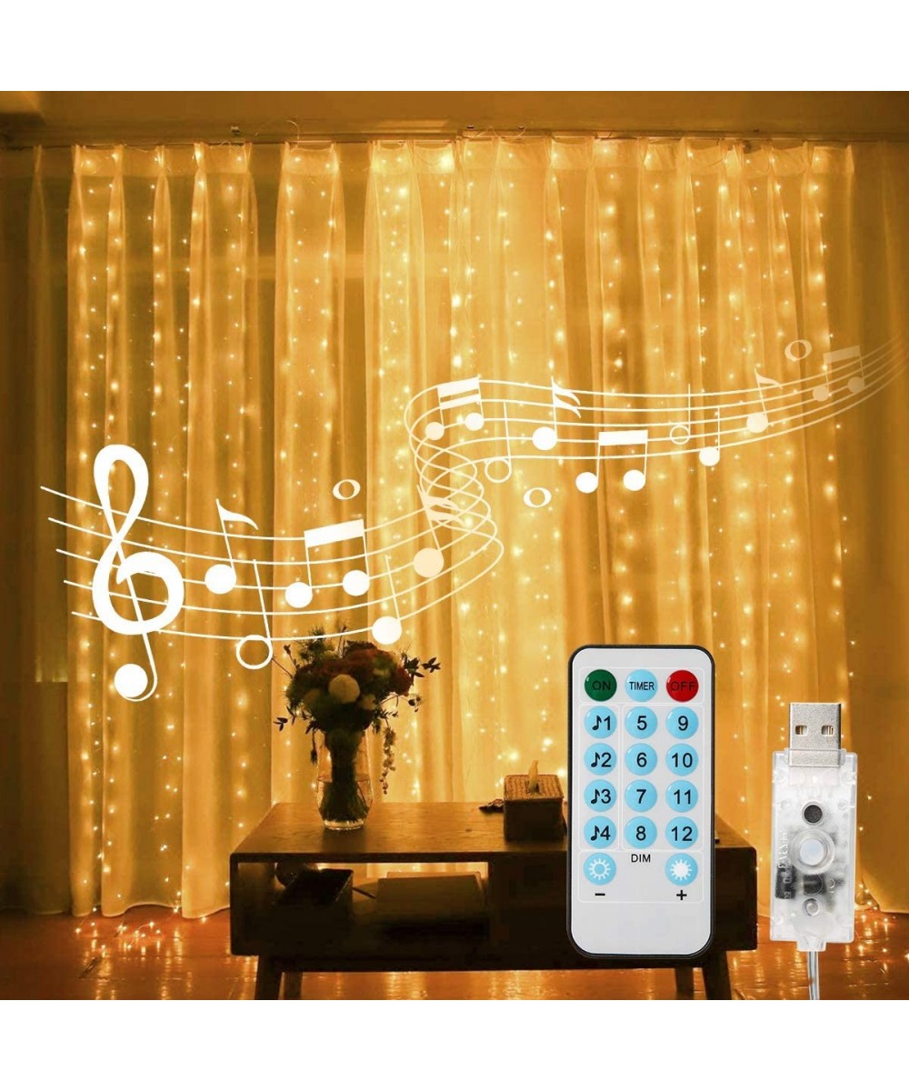 Curtain String Lights- 400 LED 13.1ftX9.8ft USB Powered String Lights- 4 Music Control Modes 8 Lighting Modes Waterproof Deco...