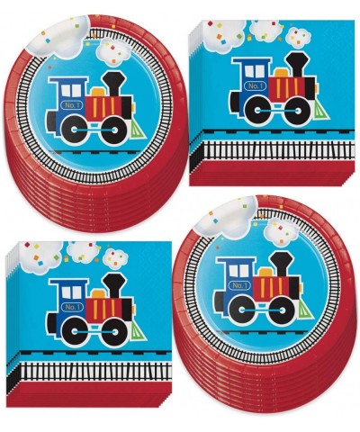 Train Theme Party Supplies - All Aboard Paper Dessert Plates and Beverage Napkins Serves 16) - All Aboard Paper Dessert Plate...