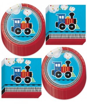 Train Theme Party Supplies - All Aboard Paper Dessert Plates and Beverage Napkins Serves 16) - All Aboard Paper Dessert Plate...