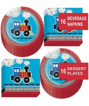 Train Theme Party Supplies - All Aboard Paper Dessert Plates and Beverage Napkins Serves 16) - All Aboard Paper Dessert Plate...