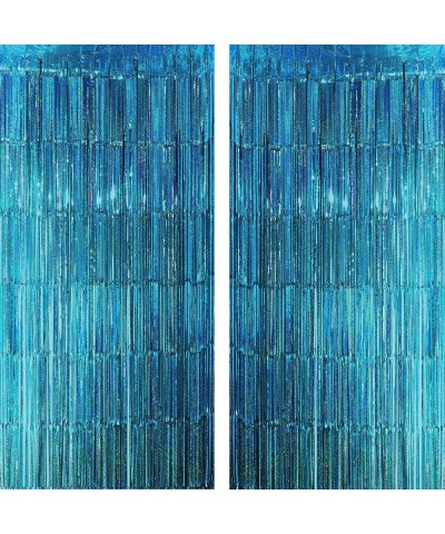 Blue Tinsel Foil Fringe Curtains - Under The Sea Baby Shower Birthday Photo Backdrops Bachelorette Wedding Graduation Party D...