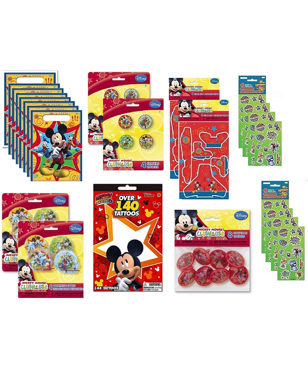 Mickey Mouse Birthday Party Favor Set includes Loot Bags- Bagatelle Games- Foam Gliders- Spin Tops- Erasers- Tattoos- Sticker...