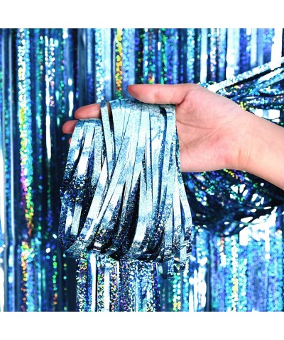 Blue Tinsel Foil Fringe Curtains - Under The Sea Baby Shower Birthday Photo Backdrops Bachelorette Wedding Graduation Party D...