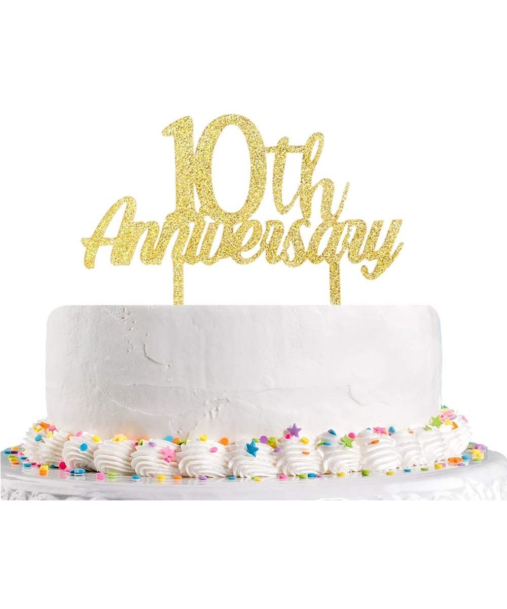 Gold Glitter 10th Anniversary Cake Topper 10th Wedding Anniversary-10th Birthday-Cheers to 10 Years Party Decorations Supplie...