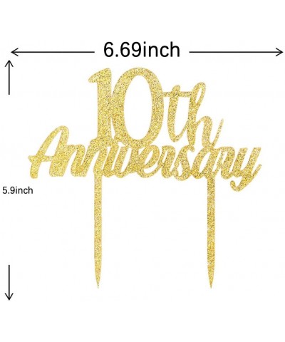Gold Glitter 10th Anniversary Cake Topper 10th Wedding Anniversary-10th Birthday-Cheers to 10 Years Party Decorations Supplie...