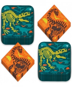 Dinosaur Party Supplies - Dino Dig Fossil Skeleton Paper Dinner Plates and Luncheon Napkins (Serves 16) - Dino Dig Fossil Ske...