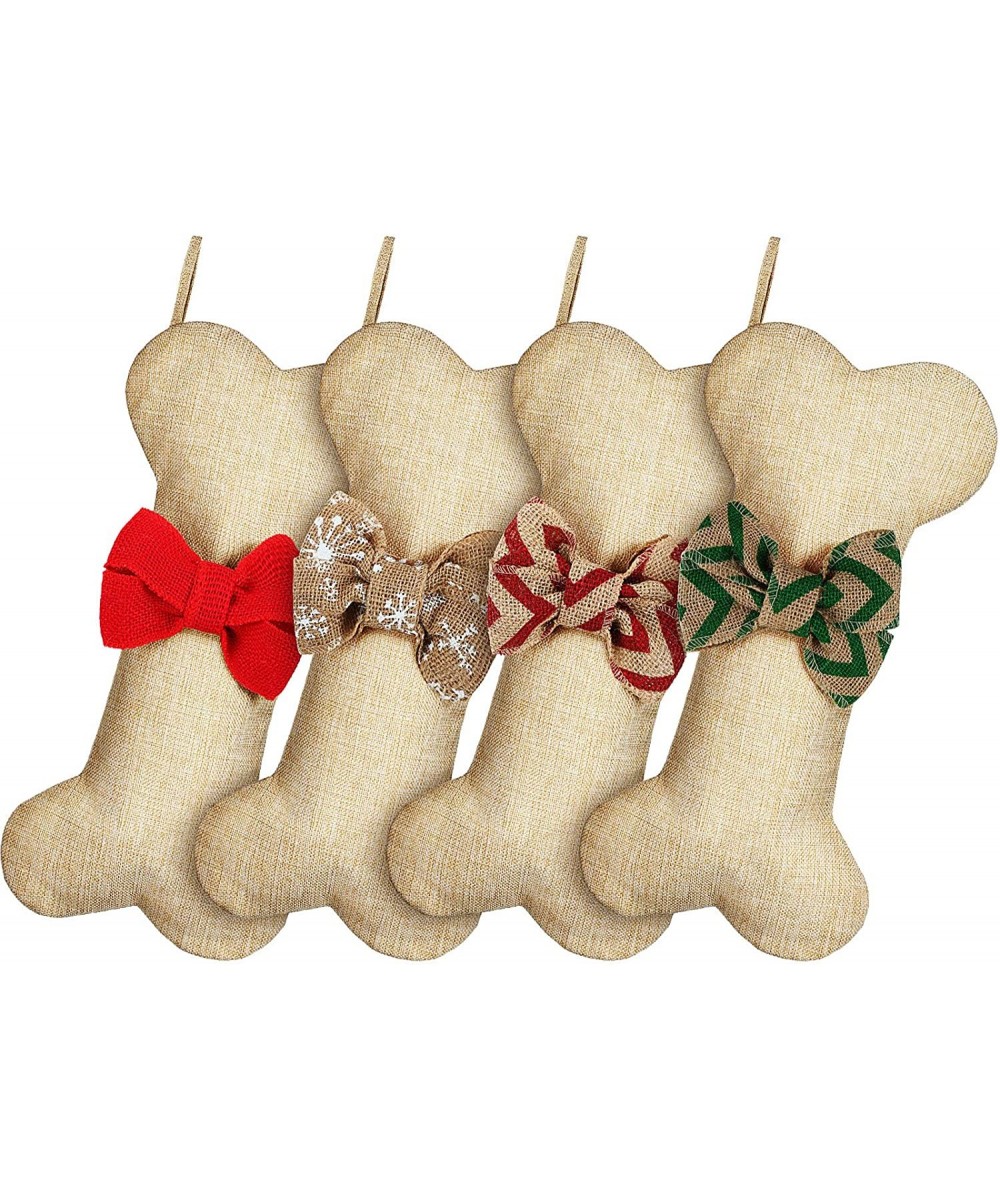 Dog Bone Christmas Stockings Pet Burlap Christmas Stockings Fireplace Hanging Stockings with Bowknot for Christmas Hanging De...