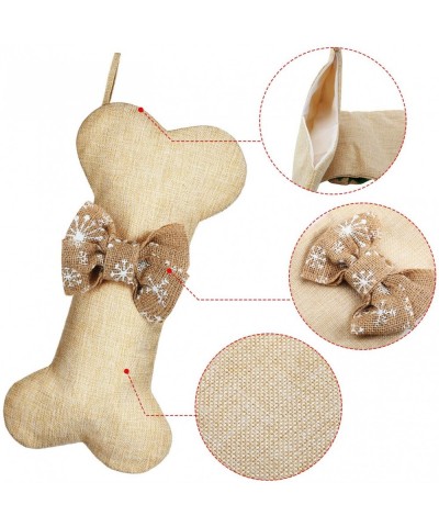 Dog Bone Christmas Stockings Pet Burlap Christmas Stockings Fireplace Hanging Stockings with Bowknot for Christmas Hanging De...