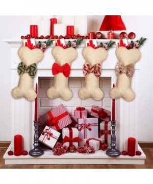 Dog Bone Christmas Stockings Pet Burlap Christmas Stockings Fireplace Hanging Stockings with Bowknot for Christmas Hanging De...