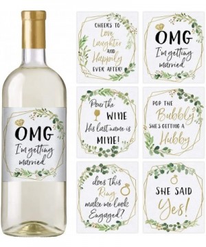 Engagement Celebration Wine Bottle Labels- Set of 6 Gold Greenery Waterproof Labels- Engagement Party Gift- Bridal Shower Fav...