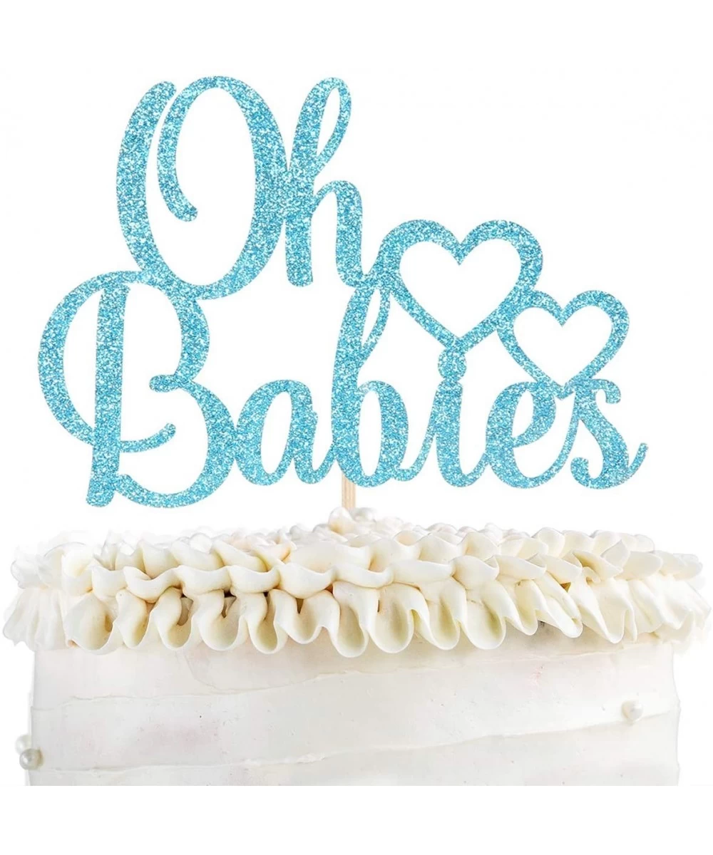 Oh Babies Cake Topper- Cake Decoration for Twins Baby Shower- First Birthday- Gender Reveal- Theme Party Supplies- Blue Glitt...