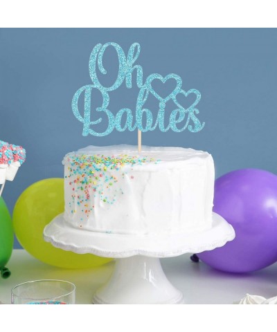 Oh Babies Cake Topper- Cake Decoration for Twins Baby Shower- First Birthday- Gender Reveal- Theme Party Supplies- Blue Glitt...