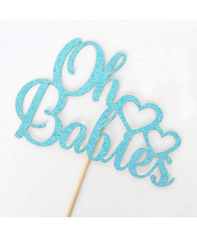 Oh Babies Cake Topper- Cake Decoration for Twins Baby Shower- First Birthday- Gender Reveal- Theme Party Supplies- Blue Glitt...