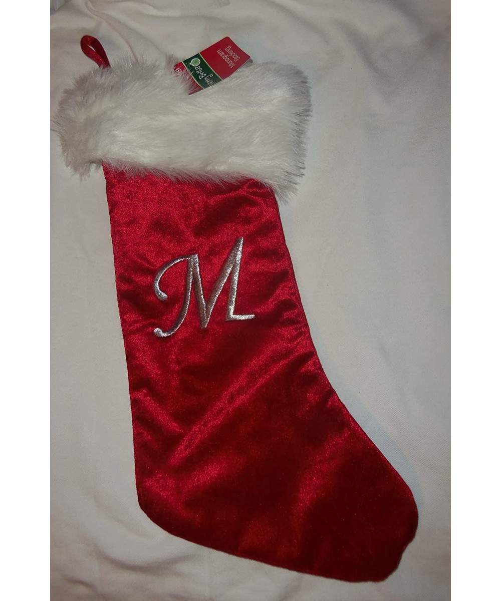 Classic 18" Red Christmas Stocking Silver Thread Monogram of M - CP12ODWXKOW $5.83 Stockings & Holders