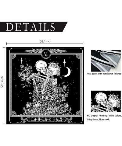 Skull Tapestry Tarot Skeleton Wall Tapestry The Kissing Lover Gothic Home Decor Black and White Wall Hanging for Bedroom - Ki...