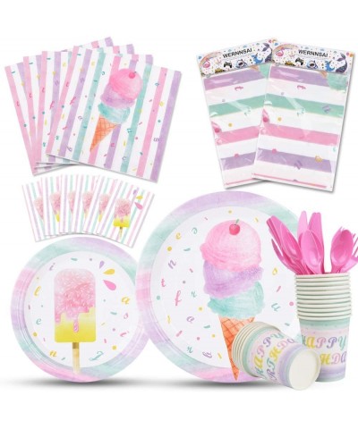 Ice Cream Party Supplies Set - Ice Cream and Popsicle Party Tableware for Girls Birthday Baby Shower Disposable Tablecloth Pl...