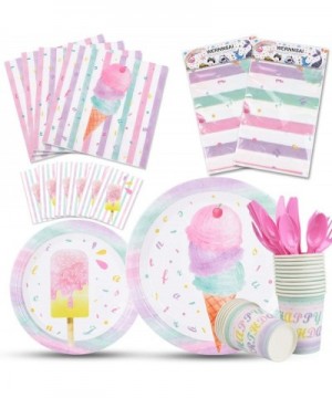 Ice Cream Party Supplies Set - Ice Cream and Popsicle Party Tableware for Girls Birthday Baby Shower Disposable Tablecloth Pl...