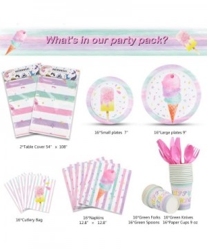 Ice Cream Party Supplies Set - Ice Cream and Popsicle Party Tableware for Girls Birthday Baby Shower Disposable Tablecloth Pl...