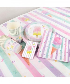 Ice Cream Party Supplies Set - Ice Cream and Popsicle Party Tableware for Girls Birthday Baby Shower Disposable Tablecloth Pl...