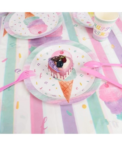 Ice Cream Party Supplies Set - Ice Cream and Popsicle Party Tableware for Girls Birthday Baby Shower Disposable Tablecloth Pl...