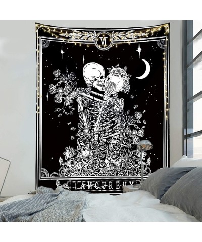 Skull Tapestry Tarot Skeleton Wall Tapestry The Kissing Lover Gothic Home Decor Black and White Wall Hanging for Bedroom - Ki...