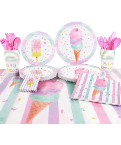 Ice Cream Party Supplies Set - Ice Cream and Popsicle Party Tableware for Girls Birthday Baby Shower Disposable Tablecloth Pl...