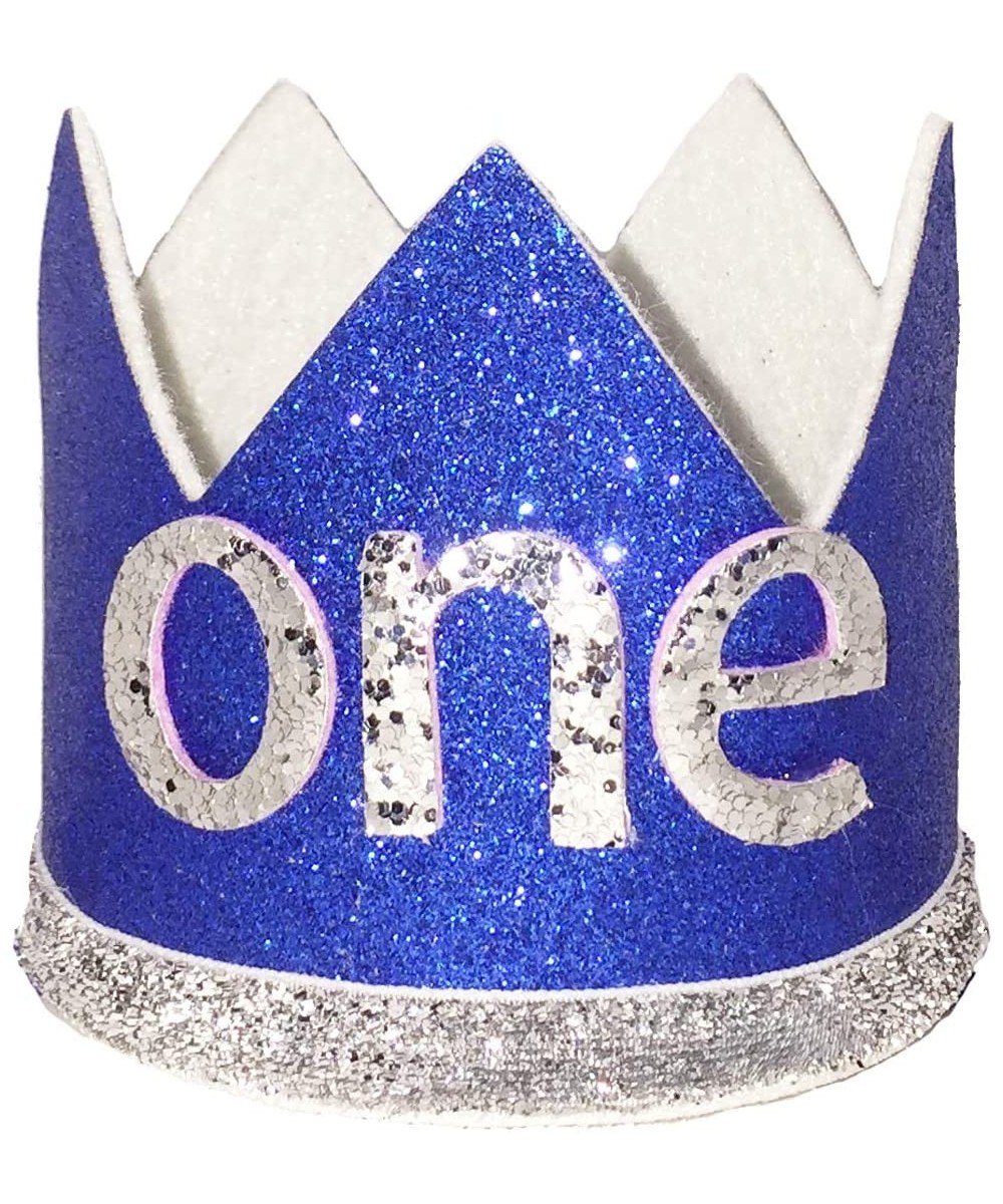 Glitter Baby Boy First Birthday Crown Number 1 Headband Little Prince Princess Cake Smash Photo Prop (Tiny Royal & Silver One...