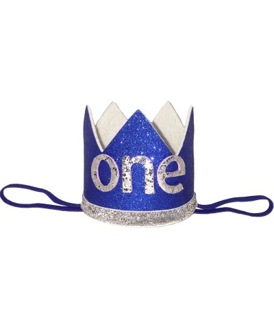 Glitter Baby Boy First Birthday Crown Number 1 Headband Little Prince Princess Cake Smash Photo Prop (Tiny Royal & Silver One...