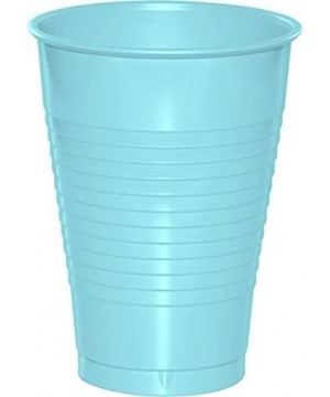 50 Gold Plastic Plates (9")- 50 Light Blue Plastic Cups (12 oz.)- and 50 Pink Paper Napkins- Dazzelling Colored Disposable Pa...